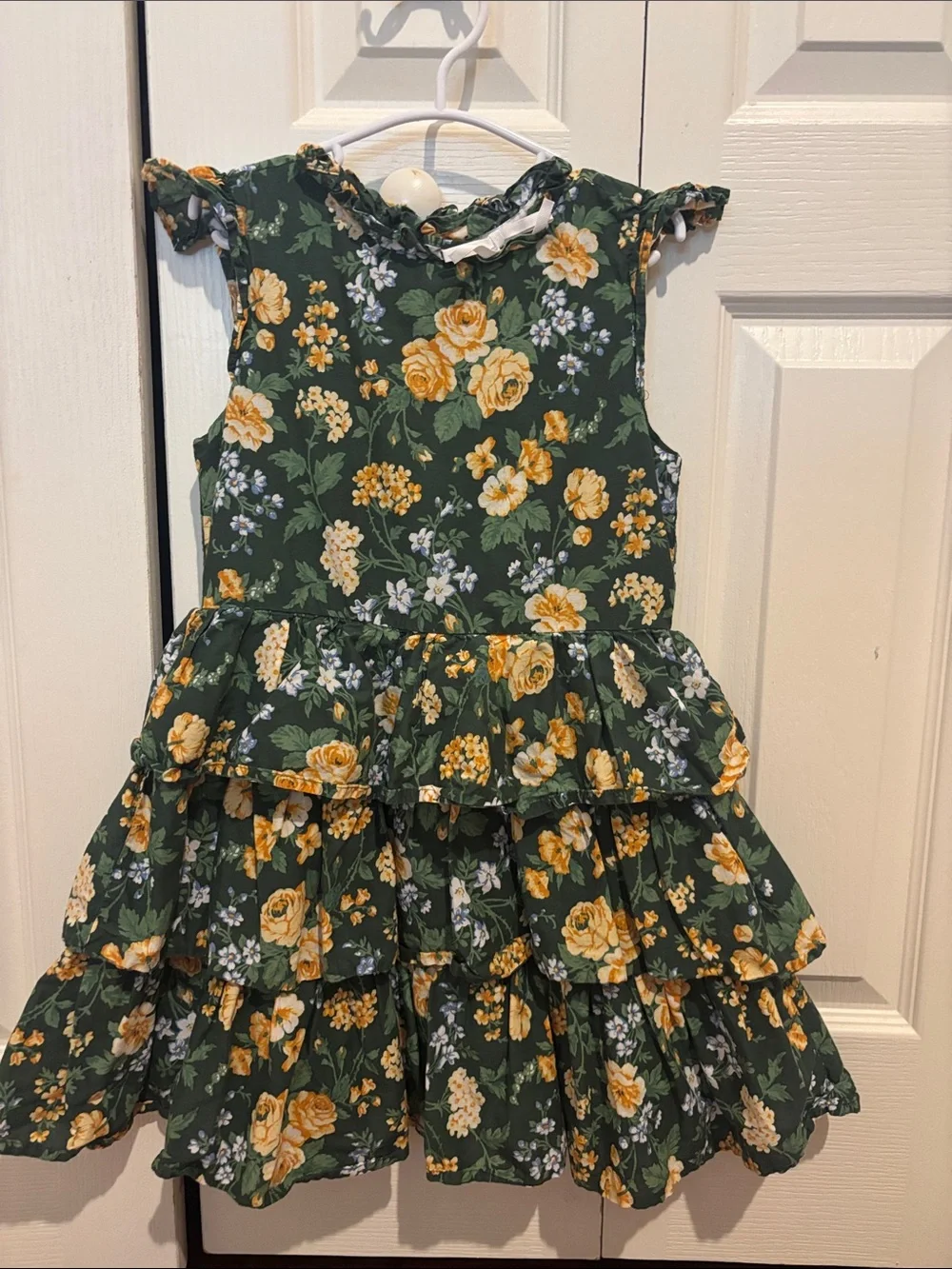 Janie and Jack Green Floral Tiered Ruffle Dress